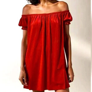 Red Velour Off The Shoulder Dress Urban Outfitters Women’s Large NEW